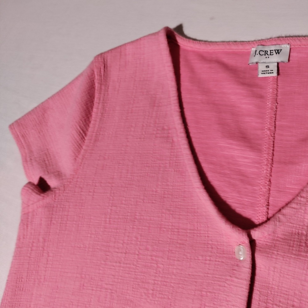 J. Crew Factory Size S Textured Tie Front Button Up Shirt Blouse Stretch Pink - Picture 5 of 16